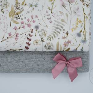 Mädchen Stoffpaket Blumenzweige Jersey mit grauem Lochstrick Jersey Bild 4