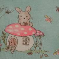 Jersey mit Maus Pilzhaus Märchen Wald rosa und grün 50 x 150 cm Nähen Bild 10
