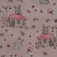 Jersey mit Maus Pilzhaus Märchen Wald rosa und grün 50 x 150 cm Nähen Bild 2