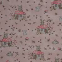Jersey mit Maus Pilzhaus Märchen Wald rosa und grün 50 x 150 cm Nähen Bild 3