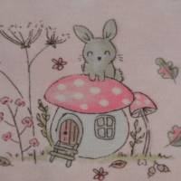 Jersey mit Maus Pilzhaus Märchen Wald rosa und grün 50 x 150 cm Nähen Bild 5