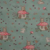Jersey mit Maus Pilzhaus Märchen Wald rosa und grün 50 x 150 cm Nähen Bild 6