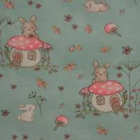Jersey mit Maus Pilzhaus Märchen Wald rosa und grün 50 x 150 cm Nähen Bild 8