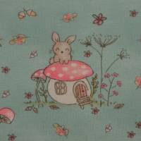 Jersey mit Maus Pilzhaus Märchen Wald rosa und grün 50 x 150 cm Nähen Bild 9