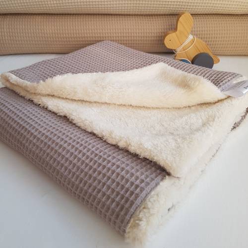 Babydecke Teddyfell Waffelpique Kuscheldecke Kinderwagendecke