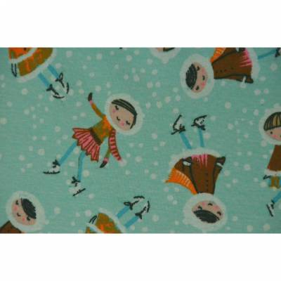 Alpenfleece Stoff mint mit Schlittschuh-Läuferin 50 x 150 cm Kuschelsweat