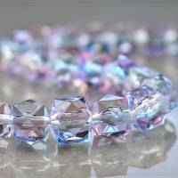20 Acryl Perlen Vieleck Deko Diamant look DIY facettiert Basteln zweifarbig transparent rosa blau 8mm Bild 1