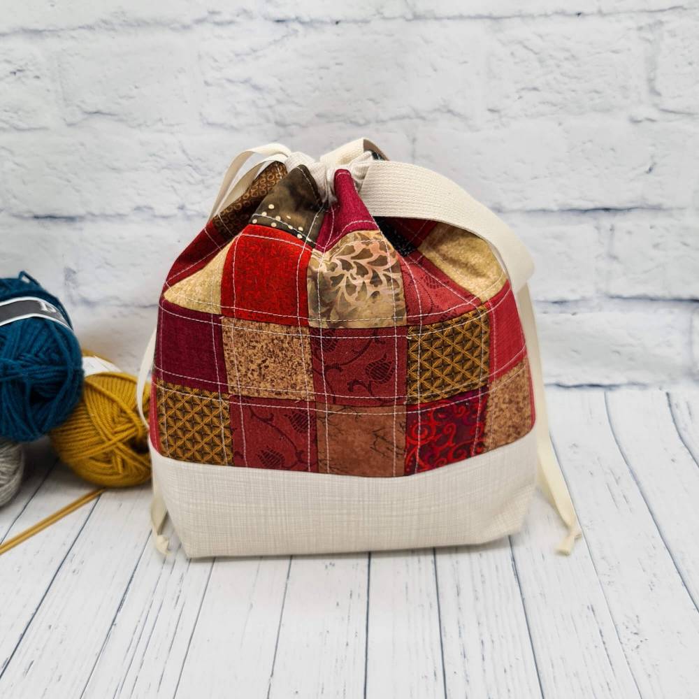 Stricktasche Mit Holzgriff Rot - Aufbewahrung Für Wolle & Stricknadeln 42x30cm