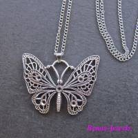 Schmetterling Kette lang mit XXL Schmetterling Anhänger silberfarben Halskette Schmetterling Bild 2