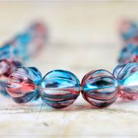 20 Acryl Perlen Kürbis Form blau rot lila transparent zweifarbig DIY Basteln rund 7,5x8mm Bild 2