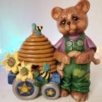 Süsser Keramik Teddy mit Bienwagen Bild 1