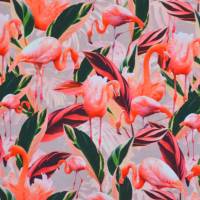 Farbstarker Jersey mit zarten Flamingos Digitaldruck 50 x 150 cm dehnbar Nähen Bild 1
