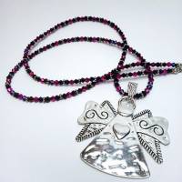Halskette mit XXL Engel Anhänger Perlen Kette Perlenkette selbstgemacht Halskette lang Angel Bild 1