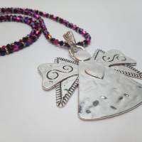 Halskette mit XXL Engel Anhänger Perlen Kette Perlenkette selbstgemacht Halskette lang Angel Bild 2