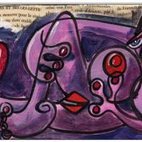 Klausewitz Original Acrylgemälde und Collage Leinwand Keilrahmen Picasso Style Erotic Art 16 - 15 x 30 cm Bild 1