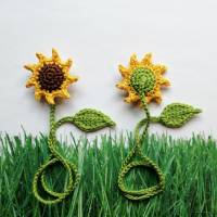 Lesezeichen Sonnenblume und Blatt mit langem Band aus Baumwolle gehäkelt Bild 2