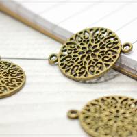 8 Anhänger Charm Verbinder Muster Blume floral Schmuck DIY bronze rund antik 24x18mm Bild 1