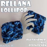 Pulswärmer handgestrickt im schlichten Design Blau Hellblau Dunkelblau Schwarz Umfang 22 cm Lollipop Rellana Bild 1