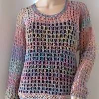 Netz-Pullover, Häkelshirt mit hübschem Muster in tollen Farben, Überwurf, Top, Pulli, Shirt, Tunika, gehäkelt Bild 3