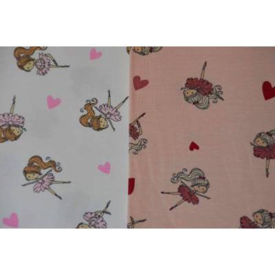Jersey mit Ballerina Tänzerin Ballett Herzen ecru und lachs 50 x 150 cm Nähen