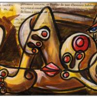 Klausewitz Original Acrylgemälde und Collage Leinwand Keilrahmen Picasso Style Erotic Art 17 - 15 x 30 cm Bild 1