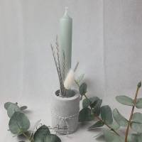 Handgemachter Kerzenhalter 2in1 - Stabkerzen- und Teelichthalter mit Kerze - dekoriert grau-mint Bild 1
