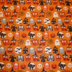 11,10 EUR/m Baumwollstoff Halloween Eulen Hiboulloween auf orange Webware 100% Baumwolle Bild 3