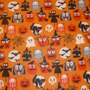 11,10 EUR/m Baumwollstoff Halloween Eulen Hiboulloween auf orange Webware 100% Baumwolle Bild 8