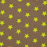Jersey mit kleinen Sternen Sternchen schokobraun mit gelben Sternen  50 cm x 150 cm Kombistoff nähen elastisch BIO Bild 2