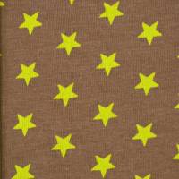 Jersey mit kleinen Sternen Sternchen schokobraun mit gelben Sternen  50 cm x 150 cm Kombistoff nähen elastisch BIO Bild 3