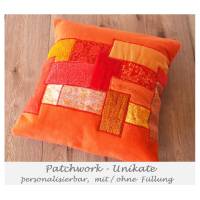 Patchwork kissen kissenhülle kissenbezug personalisierbar unikat orange patchworkkissen ohne mit inlet Bild 1