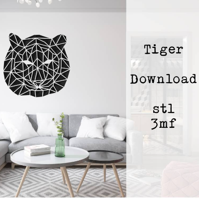 stl 3mf Tiger geometrisch 3D Druck Datei Download Wildkatze