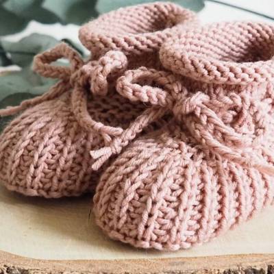 altrosa Babyschuhe, 0-3 Monate, gestrickt, aus Wolle, in Patentmuster