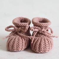 altrosa Babyschuhe, 0-3 Monate, gestrickt, aus Wolle, in Patentmuster Bild 8