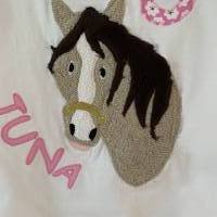 Geburtstagsshirt Namensshirt T-Shirt Mädchen benäht Applikation Pferd Wimpelkette personalisierbar Name ab Gr.92 Bild 3