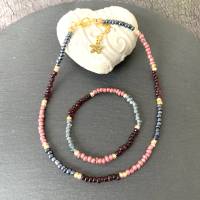 Schmuckset,  kurze Perlenkette mit 2 Armbändern , Roncailles Bild 1