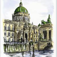 Klausewitz Original Federzeichnung auf Aquarellkarton Berliner Stadtschloss I  - 24 x 32 cm Bild 1