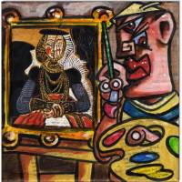 Klausewitz Original Acrylgemälde und Collage Leinwand Keilrahmen Picasso paints Cranach - 20 x 20 cm Bild 1