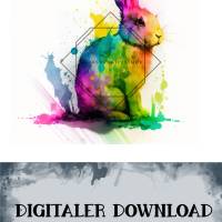 Illustration "Osterhase"  Digitaler Download png für Sublimation 300dpi DIY Aquarell Watercolor farbenfroh Bild 2