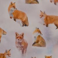 Jersey mit Fuchs Füchsen im Schnee 50 x 160 cm Nähen Stoff Digitaldruck Bild 1
