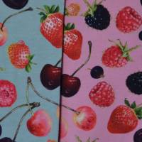 Jersey mit Beeren Kirschen Himbeeren Erdbeeren 50 x 150 cm Nähen Stoff Bild 1