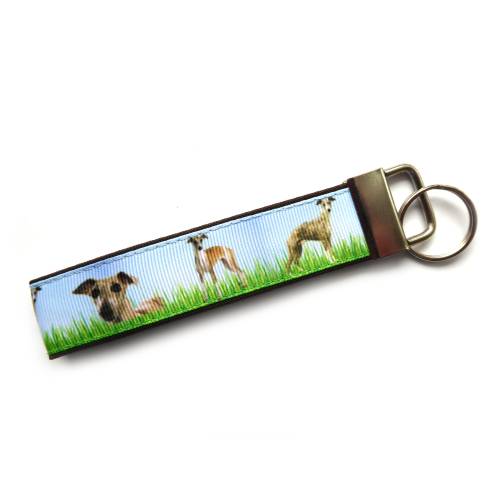 Schlüsselanhänger Schlüsselband Anhänger Windhunde aus Baumwollstoff und Ripsband