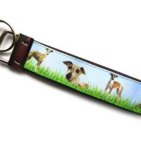 Schlüsselanhänger Schlüsselband Anhänger Windhunde aus Baumwollstoff und Ripsband Bild 2