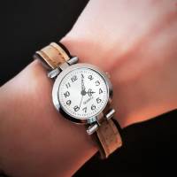 Armbanduhr, Uhr, Damenuhr, Kork, Korkarmband, silberfarben Bild 2