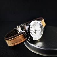 Armbanduhr, Uhr, Damenuhr, Kork, Korkarmband, silberfarben Bild 3