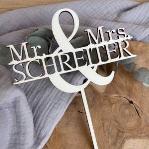 Caketopper Mr & Mrs personalisiert mit Namen / Cake Topper Hochzeit / Kuchenstecker Heirat aus Holz oder Acryl Bild 1