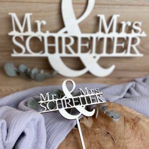 Caketopper Mr & Mrs personalisiert mit Namen / Cake Topper Hochzeit / Kuchenstecker Heirat aus Holz oder Acryl Bild 2