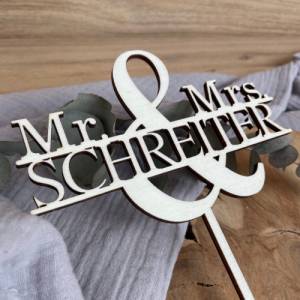 Caketopper Mr & Mrs personalisiert mit Namen / Cake Topper Hochzeit / Kuchenstecker Heirat aus Holz oder Acryl Bild 3