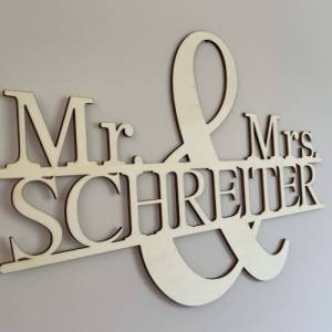 Mr & Mrs Schild personalisiert mit Namen / Wanddeko Geschenkidee zur Hochzeit / Brautpaar Bild 3