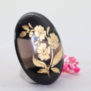Lamellen Obsidian vergoldet 24 Karat echtes Blattgold, Schutzstein, Symbol Gravur, gravierte Steine, Glücksbringer, Hand Bild 3